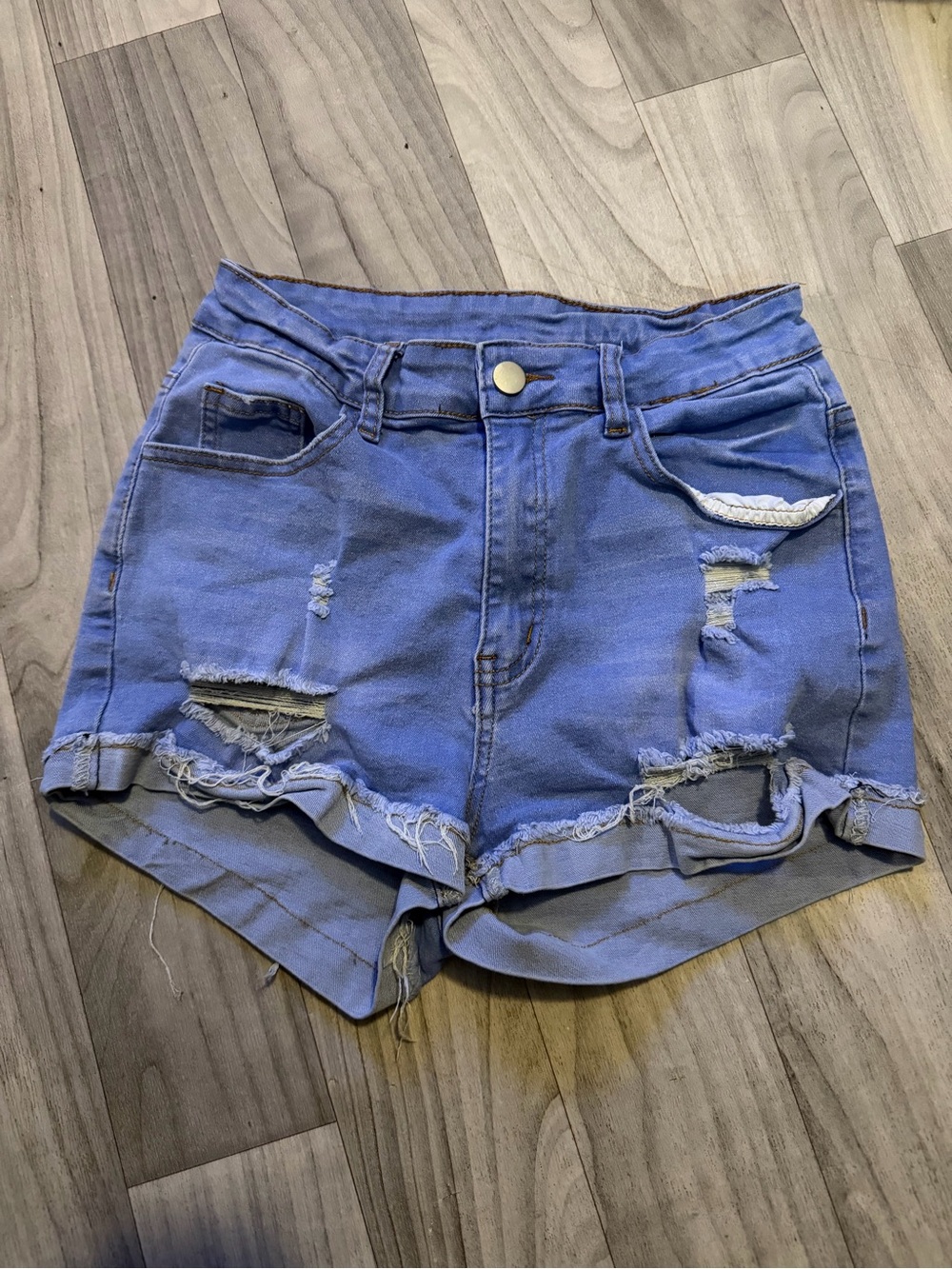SHEIN Distressed Rolled-Hem Denim Shorts - Blue